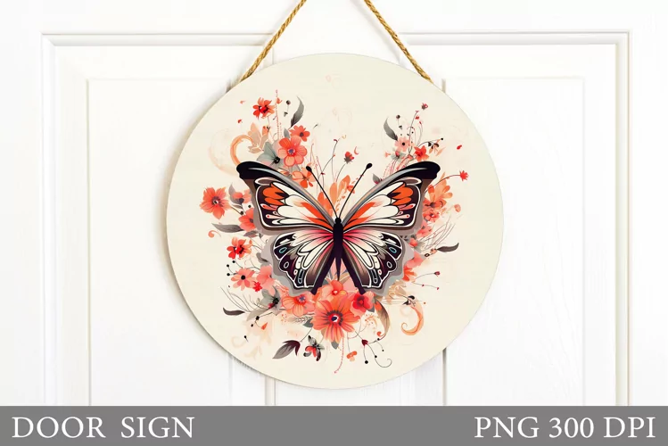 Butterfly Door Sign Sublimation. Floral Door Sign Design