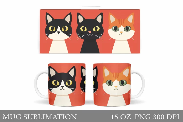Cute Cat Mug Design. Cute Cats Mug Sublimation