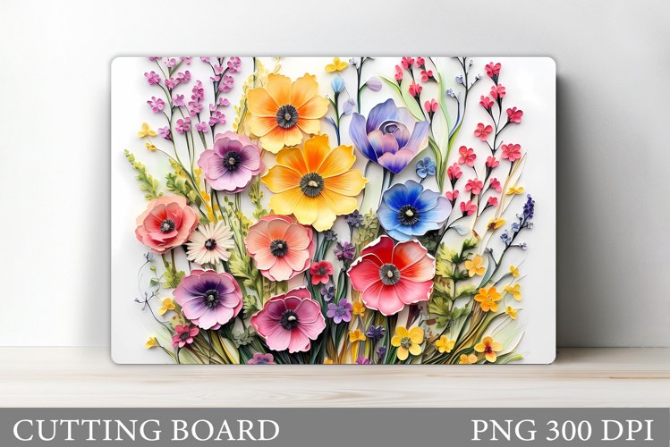3D Wildflowers Cutting Board. 3D Flowers Cutting Board example image 1