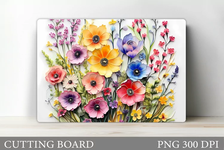 3D Wildflowers Cutting Board. 3D Flowers Cutting Board