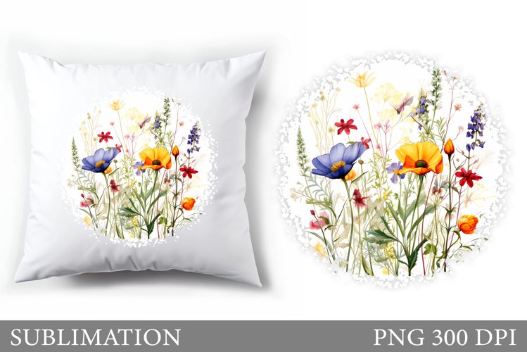 Wildflowers Pillow Design. Flowers Sublimation example image 1
