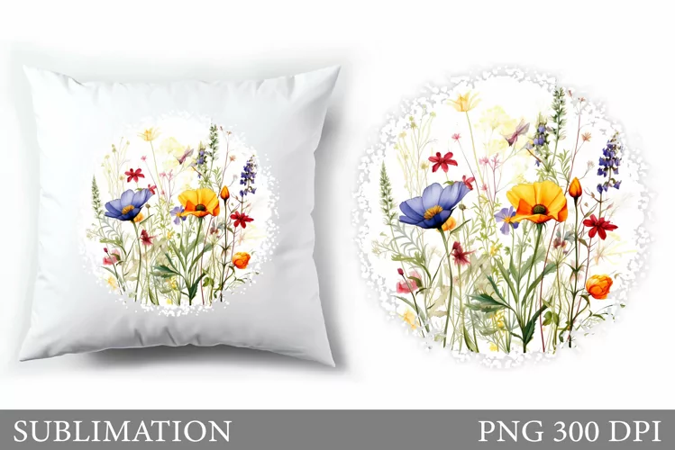 Wildflowers Pillow Design. Flowers Sublimation