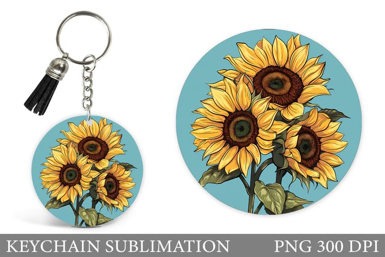 Sunflowers Keychain Sublimation. Flowers Round Keychain