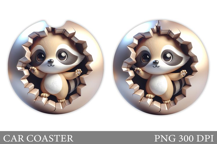 Cute Raccoon Car Coaster. Cute Raccoon Coaster Sublimation example image 1
