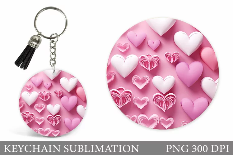 Hearts Keychain Design. Hearts Round Keychain Sublimation