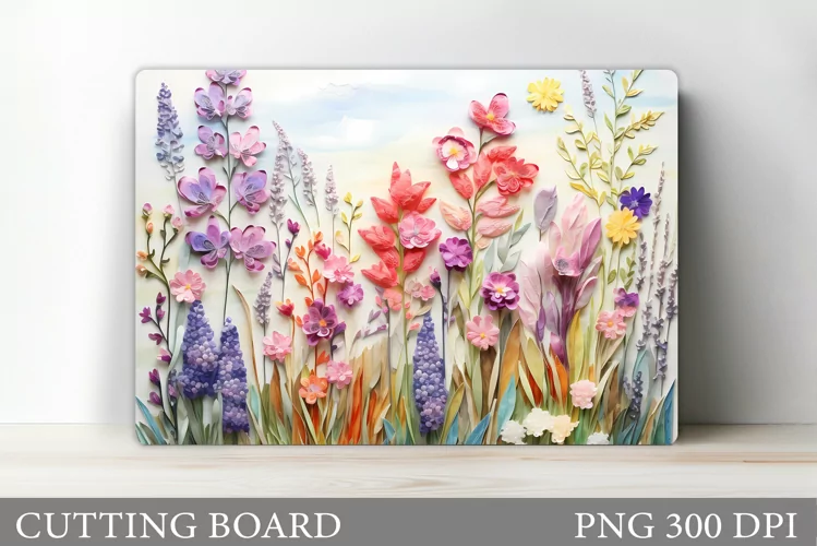 3D Wildflowers Cutting Board. 3D Flowers Cutting Board