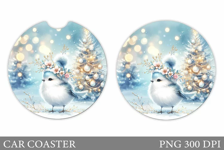 Christmas Bird Car Coaster. Christmas Car Coaster Design