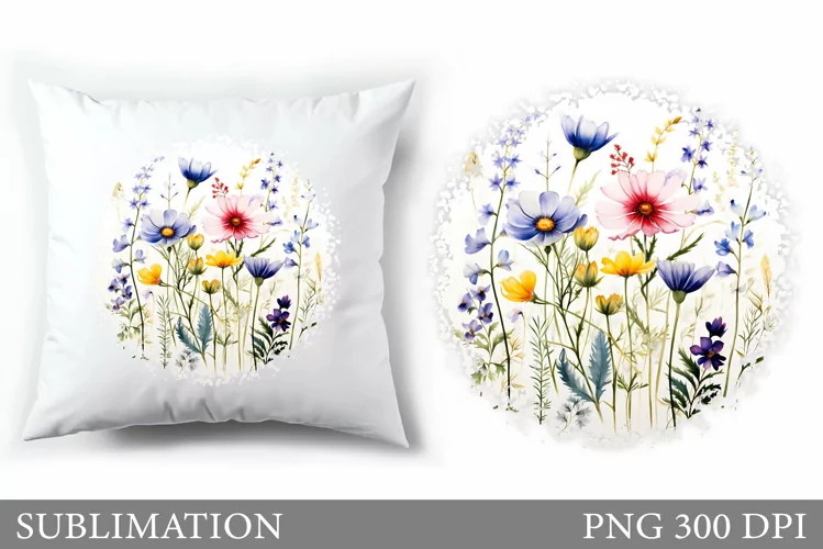 Floral Sublimation. Wildflowers Pillow Sublimation