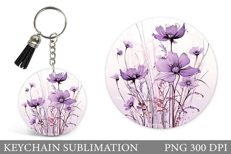 Wildflowers Keychain Design. Floral Keychain Sublimation example image 1