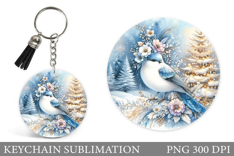 Christmas Bird Keychain. Christmas Keychain Sublimation example image 1