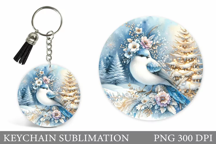 Christmas Bird Keychain. Christmas Keychain Sublimation