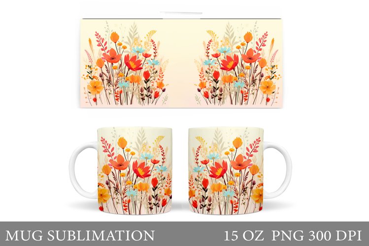 Flowers Mug Wrap Design. Flowers Mug Sublimation