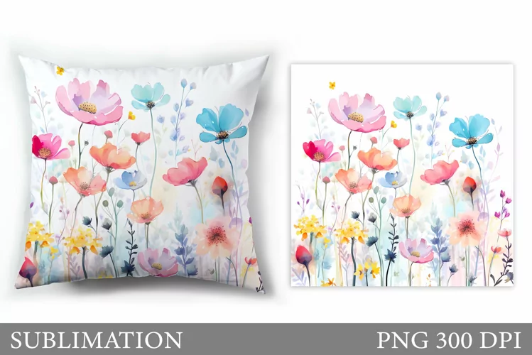 Wildflowers Pillow Sublimation. Flowers Sublimation