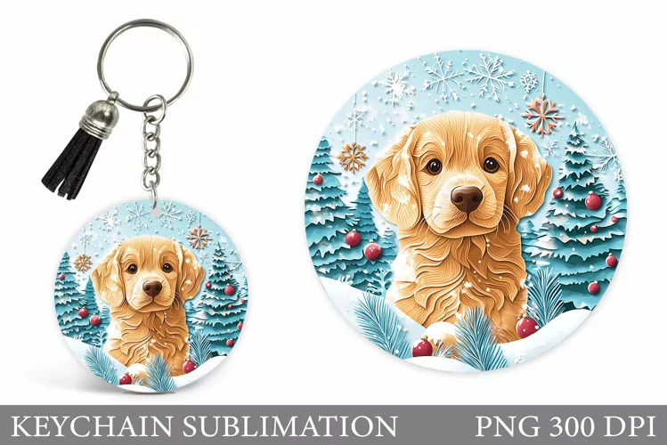 Christmas Dog Keychain. Christmas Keychain Sublimation
