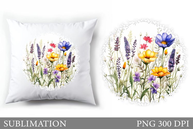 Wildflowers Pillow Design. Flowers Sublimation example image 1