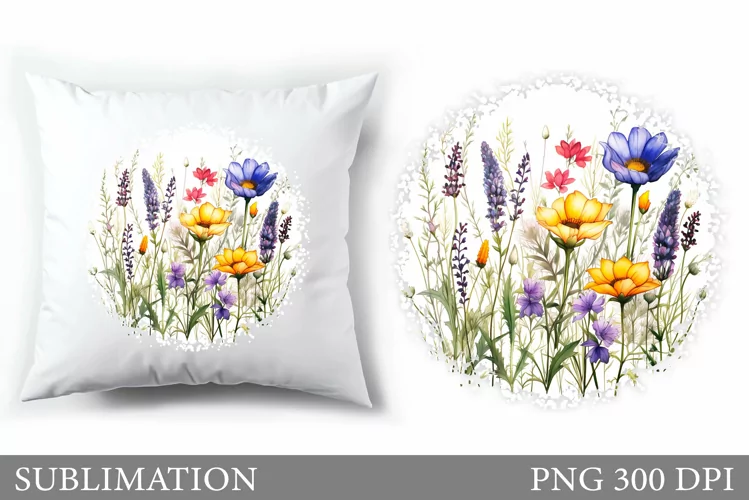 Wildflowers Pillow Design. Flowers Sublimation