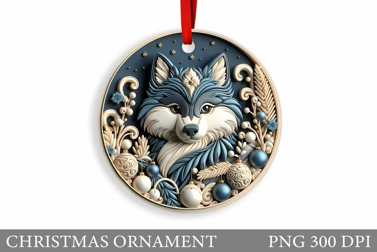 Cute Wolf Christmas Ornament. Christmas Ornament Sublimation