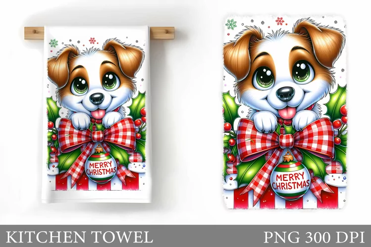 Cute Dog Kitchen Towel. Christmas Dog Kitchen Towel Design