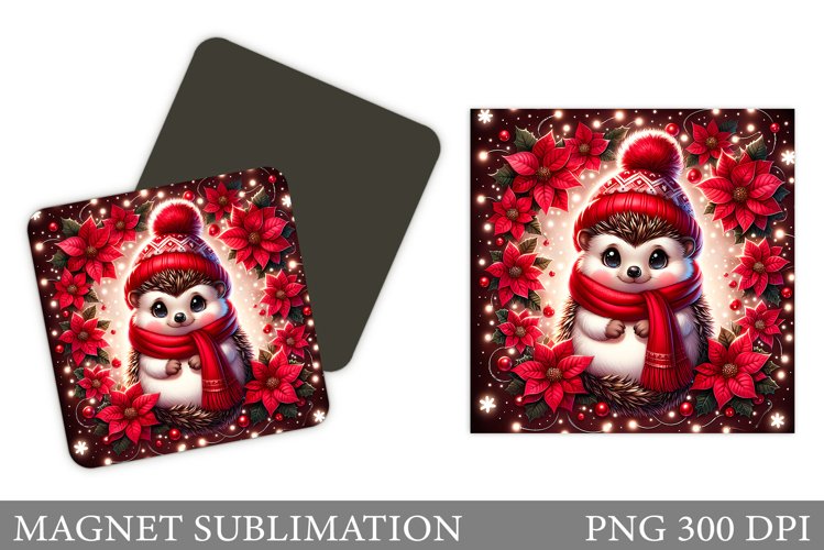 Christmas Hedgehog Magnet. Christmas Magnet Sublimation example image 1