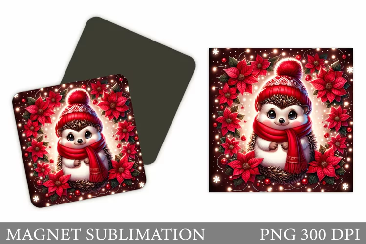 Christmas Hedgehog Magnet. Christmas Magnet Sublimation