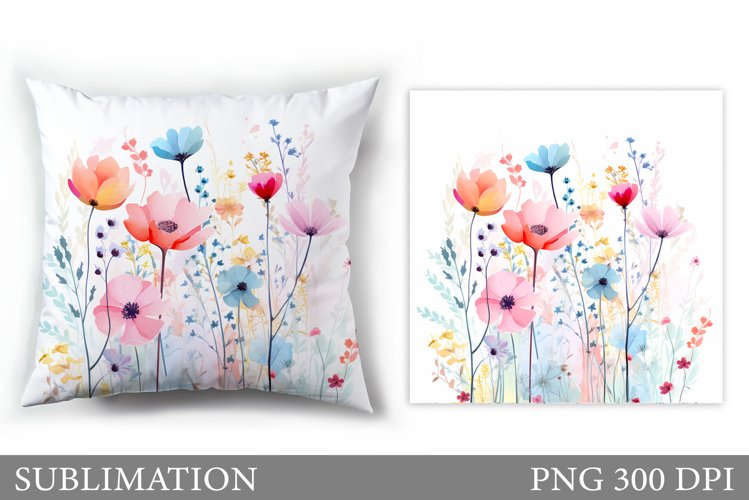 Flowers Sublimation. Wildflowers Pillow Sublimation example image 1