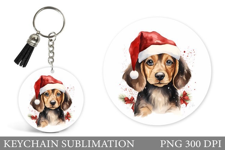 Christmas Dog Keychain Design. Dog Winter Round Keychain example image 1