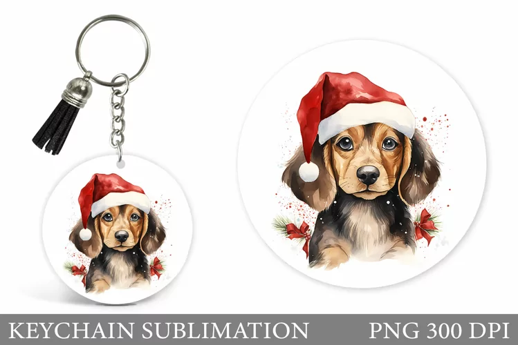 Christmas Dog Keychain Design. Dog Winter Round Keychain
