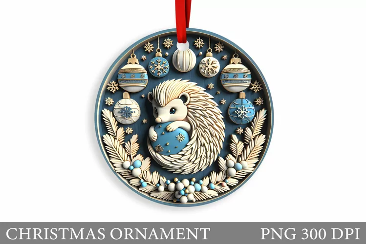 Cute Hedgehog Christmas Ornament. Cute Hedgehog Sublimation