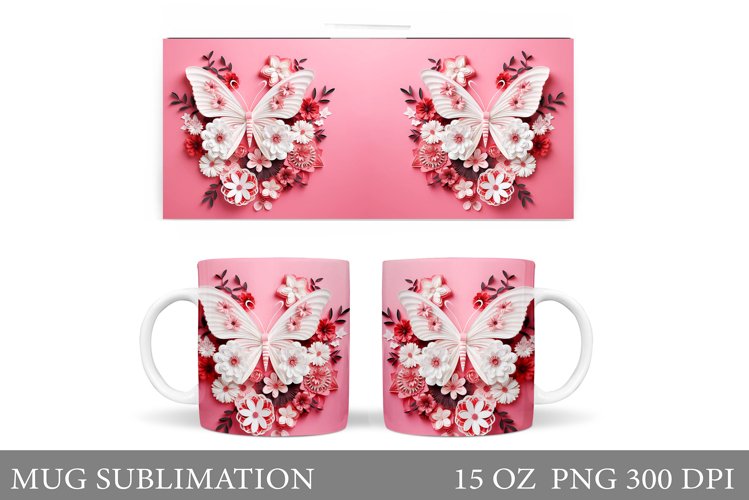 Butterfly Flowers Mug . Paper Butterfly Mug Sublimation example image 1