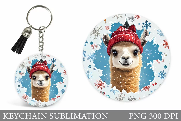 Christmas Lama Keychain. Cute Lama Keychain Design
