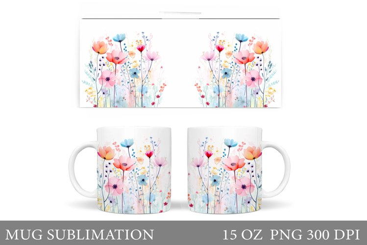 Wildflowers Mug Sublimation. Flowers Mug Wrap Design