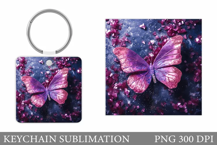 Butterfly Square Keychain. Butterfly Keychain Sublimation