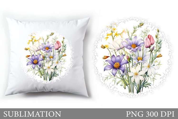 Flowers Sublimation. Wildflowers Pillow Sublimation example image 1