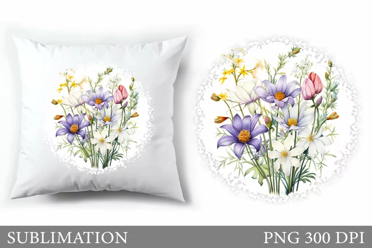 Flowers Sublimation. Wildflowers Pillow Sublimation