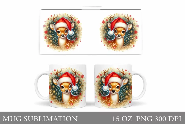 Christmas Deer Mug Design. Cute Deer Mug Sublimation