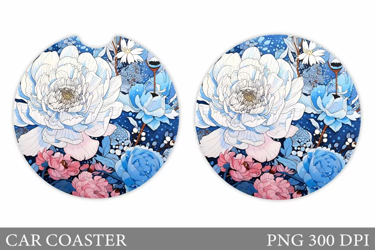 Flowers Car Coaster Design. Summer Car Coaster Template