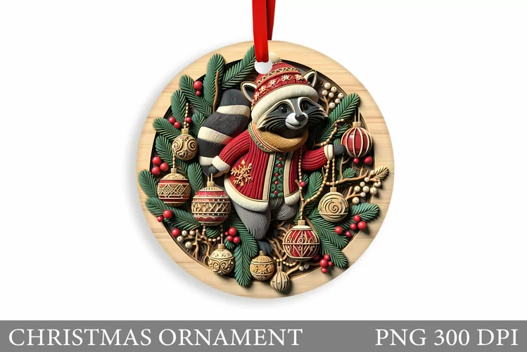 Cute Raccoon Christmas Ornament. Cute Raccoon Sublimation