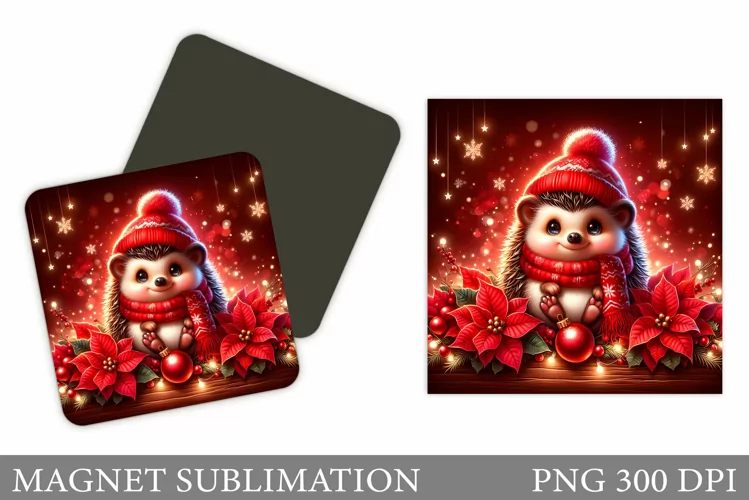 Christmas Hedgehog Magnet. Christmas Magnet Sublimation