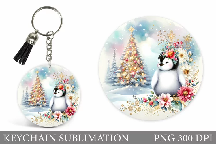 Christmas Penguin Keychain. Christmas Keychain Design