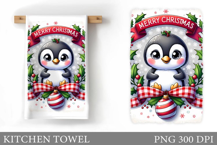 Cute Penguin Kitchen Towel. Christmas Kitchen Towel Design example image 1
