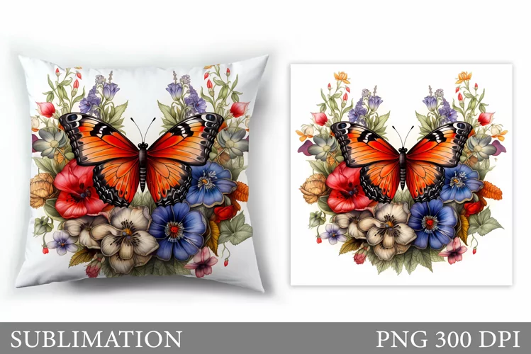 Butterfly Pillow Sublimation. Butterfly Flowers Sublimation