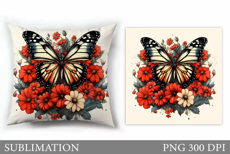 Butterfly Pillow Design. Butterfly Flowers Sublimation