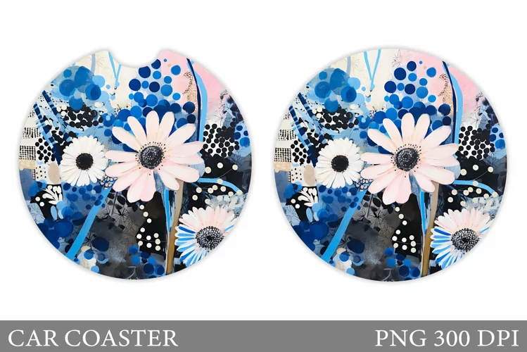 Flowers Car Coaster Sublimation. Floral Coaster Design