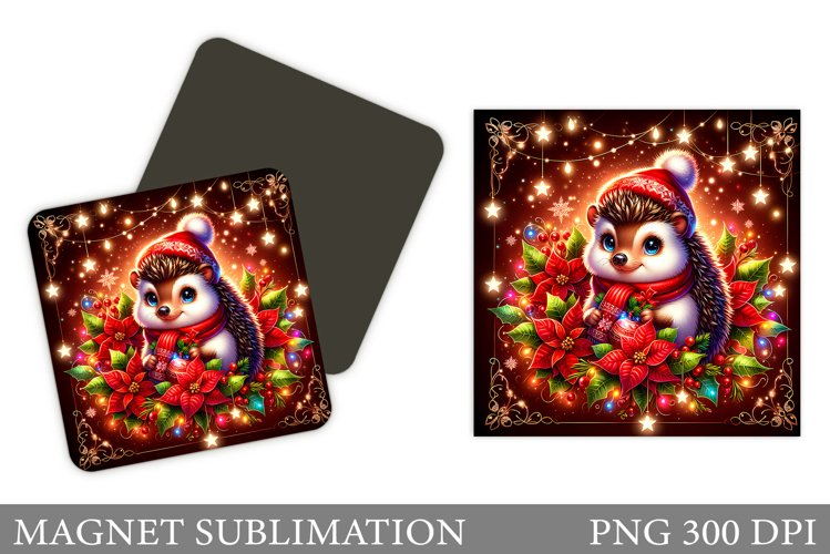 Christmas Hedgehog Magnet. Christmas Magnet Sublimation example image 1