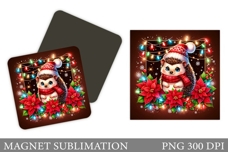 Christmas Hedgehog Magnet. Christmas Magnet Sublimation example image 1
