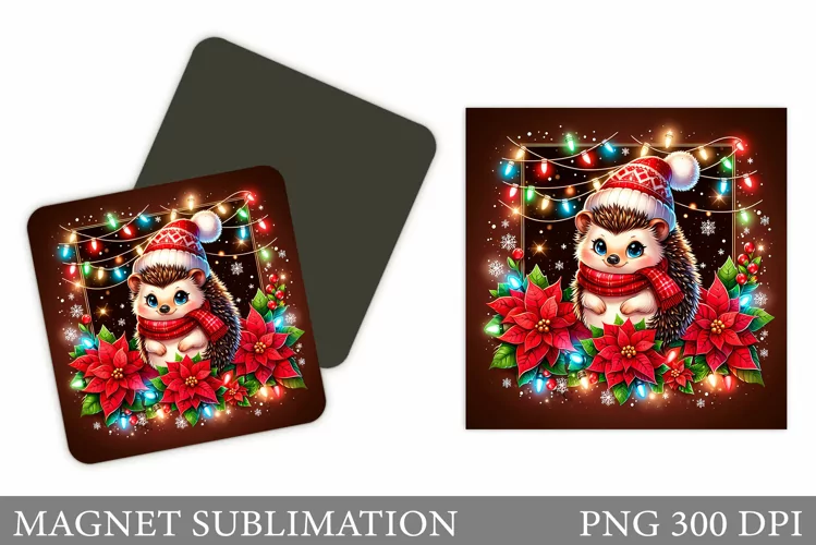 Christmas Hedgehog Magnet. Christmas Magnet Sublimation