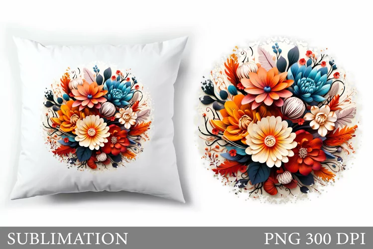 Flowers Pillow Sublimation. Floral Sublimation
