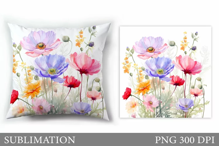 Flowers Sublimation. Wildflowers Pillow Sublimation