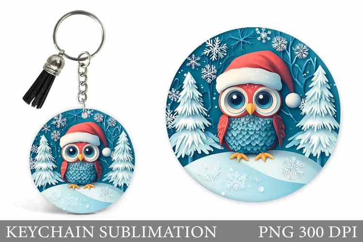 Cute Owl Keychain Design. Christmas Keychain Sublimation