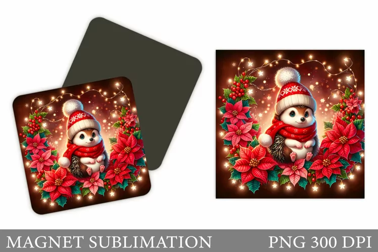 Christmas Hedgehog Magnet. Christmas Magnet Sublimation